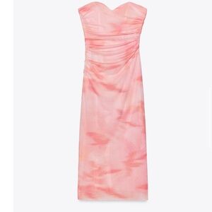 Zara Strapless Printed Tulle Dress